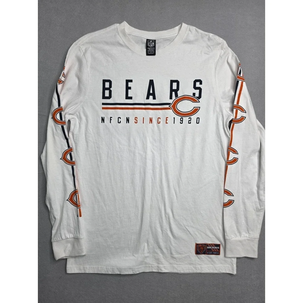 NFL Team Apparel Chicago Bears Football Shirt Mens Medium White Cotton Graphic
